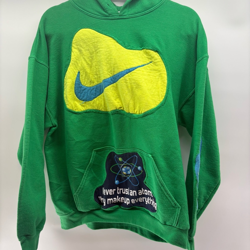 Upcycled Nike Mens Green Pullover Hoodie Size Large Trendy One of a Kind